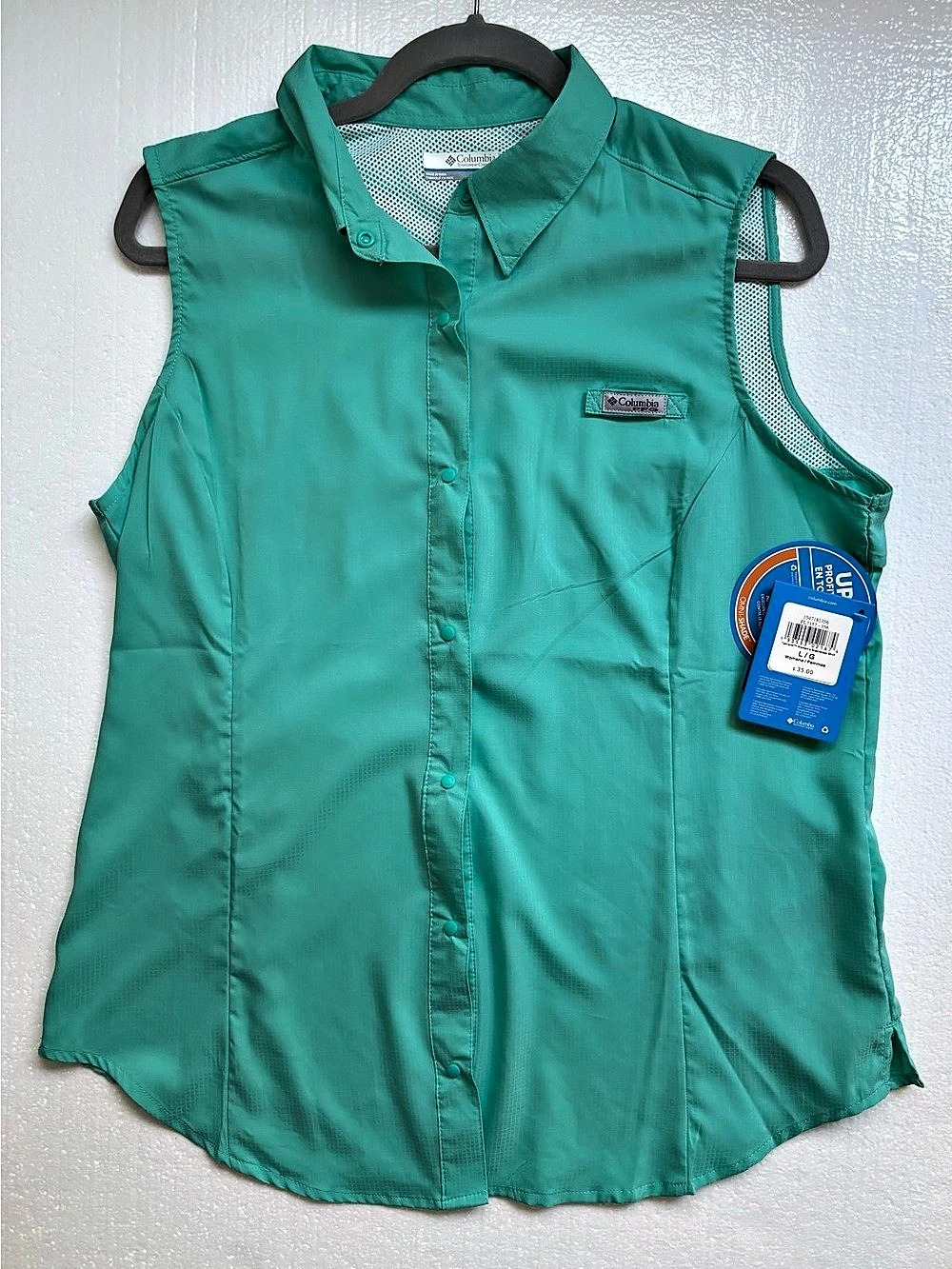 Columbia PFG Tamiami fishing shirt. Sleeveless Button-Front Top in Green NWT